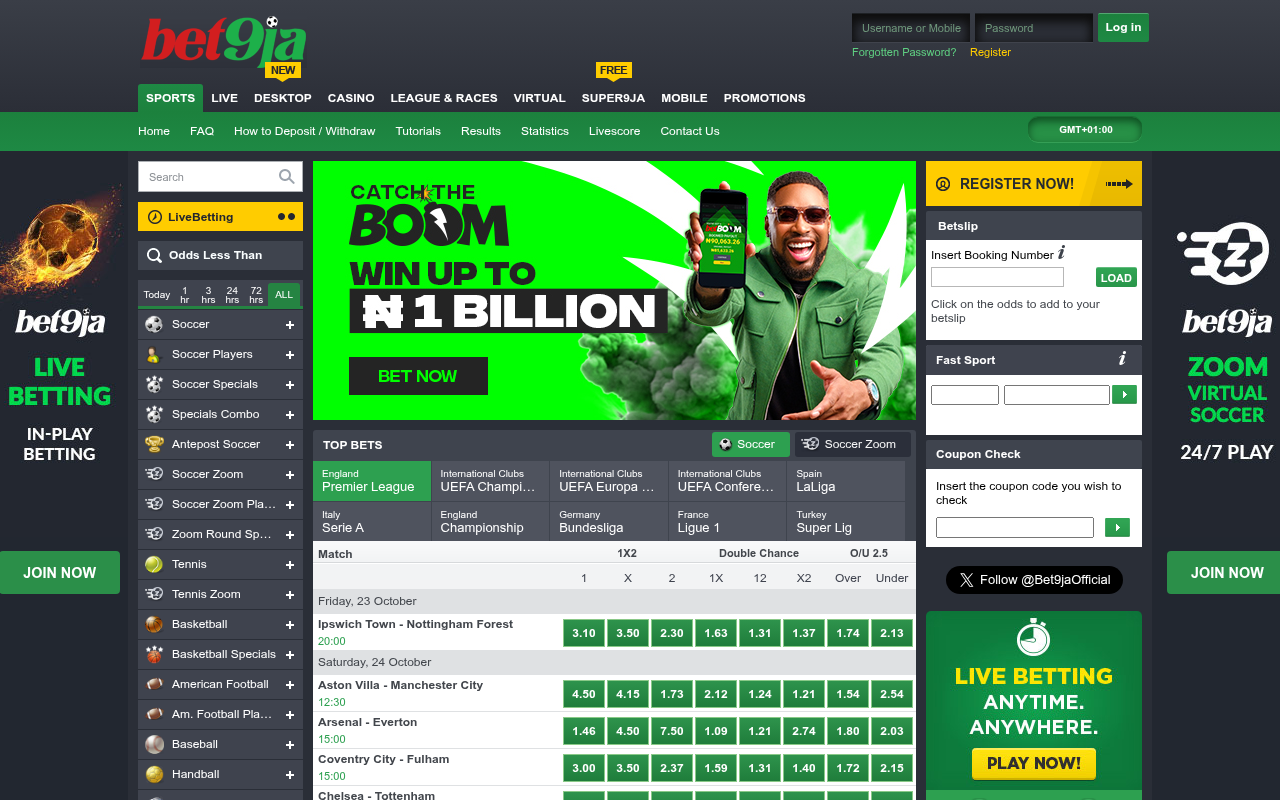 Bet9ja homepage screenshot (web.bet9ja.com)