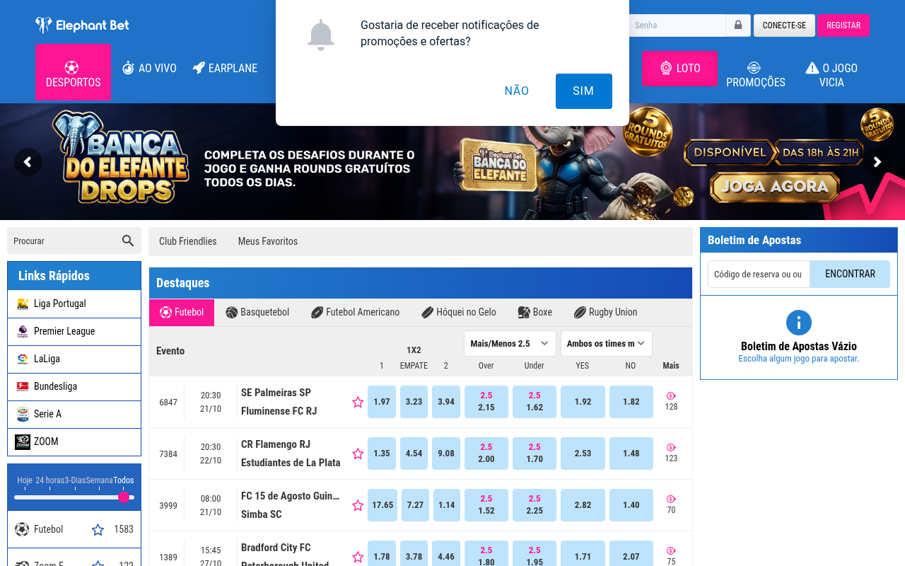 Elephant Bet homepage screenshot (elephantbet.co.mz)