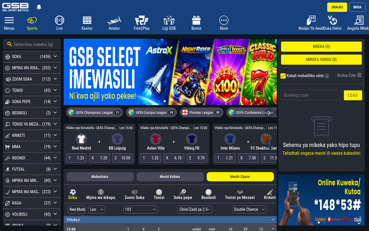 GSB (Gal Sport Betting) homepage screenshot (gsb.co.tz)