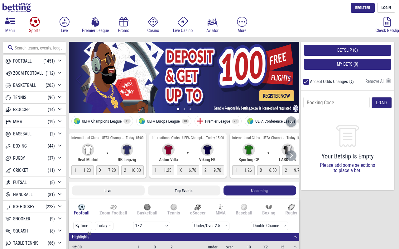 Mwors (Moors World of Sport) homepage screenshot (betting.co.zw)